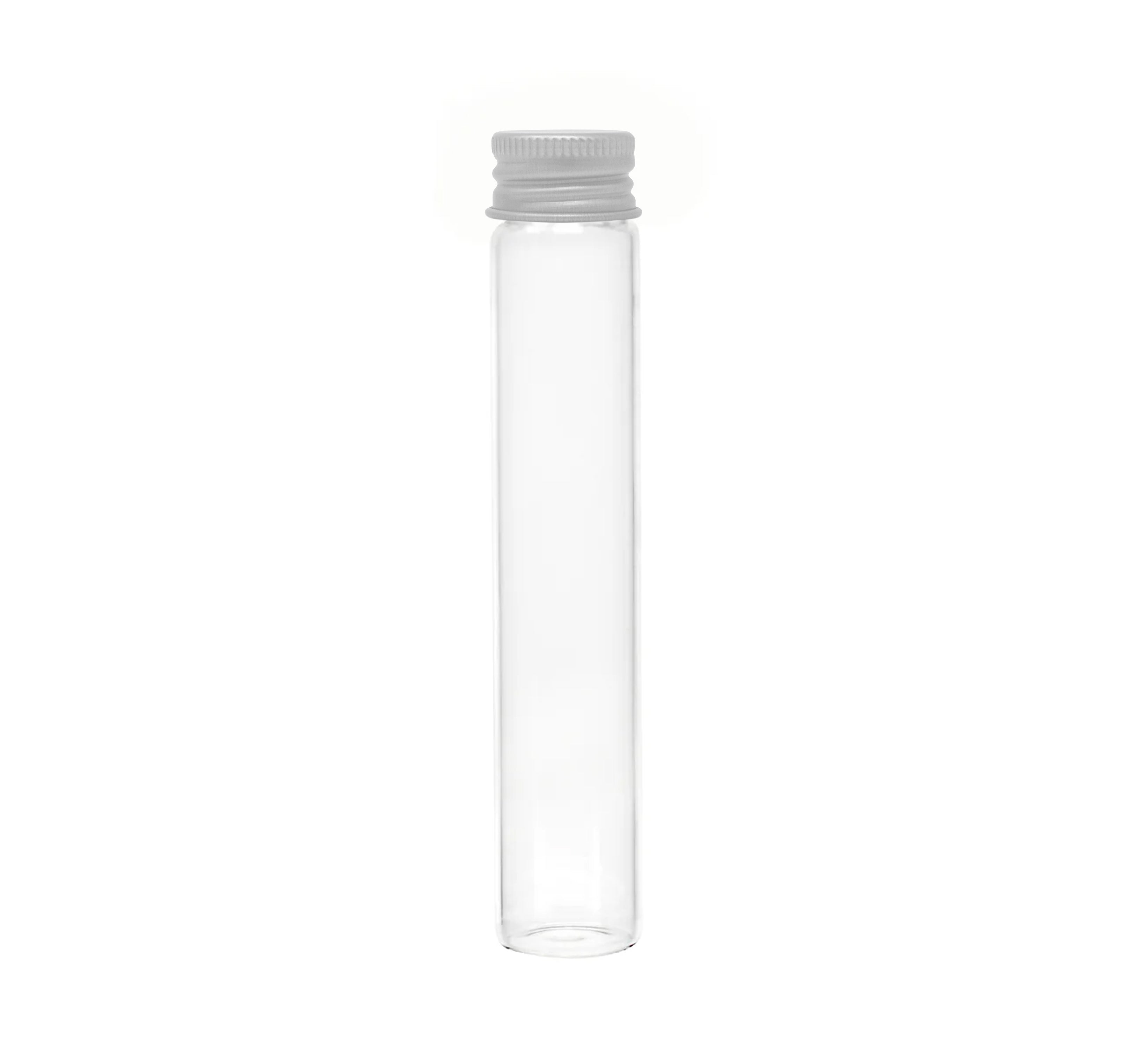116mm x 21mm Clear Glass Screw Top J-tubes with Metal Lid (Multiple options) (250/case)